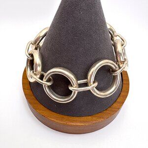 VTG Solid Sterling Silver 925 Circle Link Chain Bracelet Size 8.25" Length